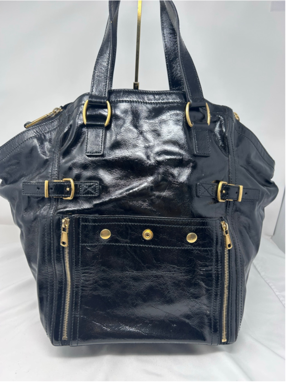 YSL Downtown Tote Black Patent Leather Large Shoulder Bag Gold Hardware - Picture 3 of 16